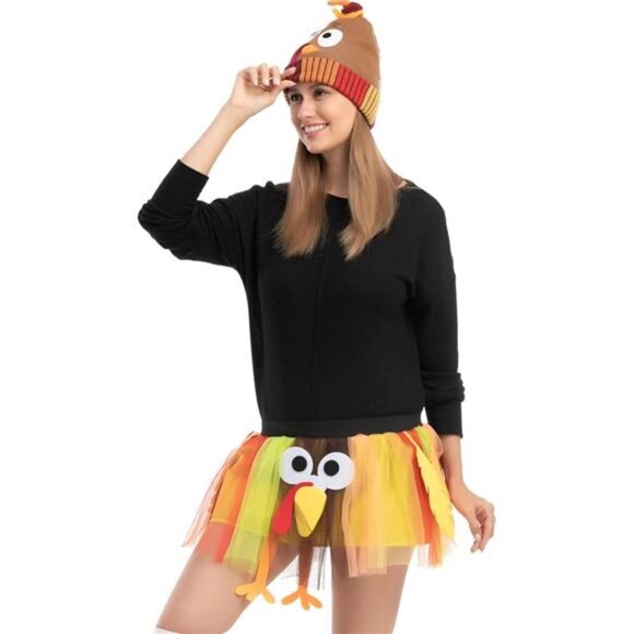 Thanksgiving Turkey Tutu – Dress-Up Party Outfit, Turkey Skirt & Accessories - Picture 4 of 8